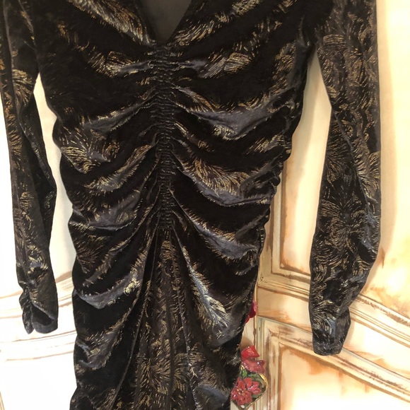 New Look Black Velvet and Gold Wiggle Dress Size 4 - Picture 2 of 13